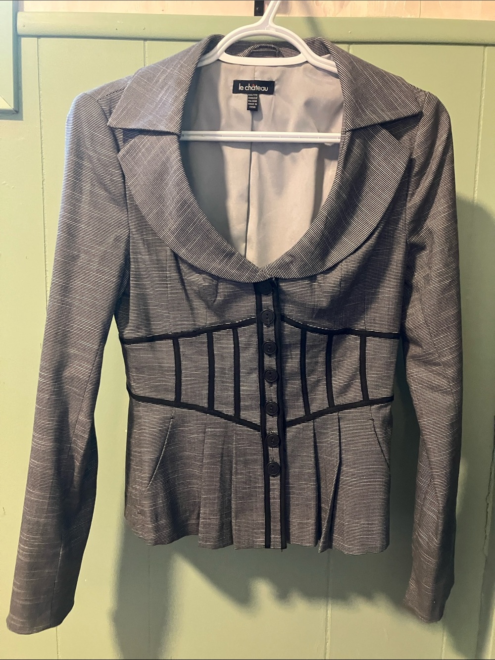 le chateau Gray Women's Tailored Blazer with Black Piping